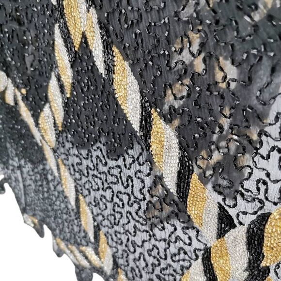 Heavy Vintage Beaded Duster Jacket | Black and Gold Rope Design | Judith Ann Cre - Picture 4 of 4